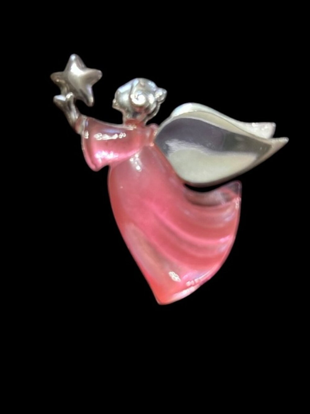 Vintage AAI Angel Brooch Pink Jelly Lucite Dress Silver Star Pin